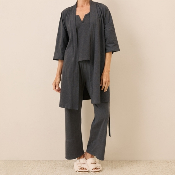 Pact Gray Staycation Organic Cotton Sustainable Short Knit Robe M - Picture 1 of 4